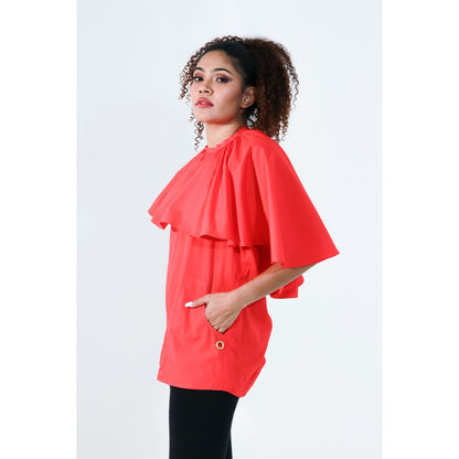 Echke Coral Halter Top with Attached Cape Feature