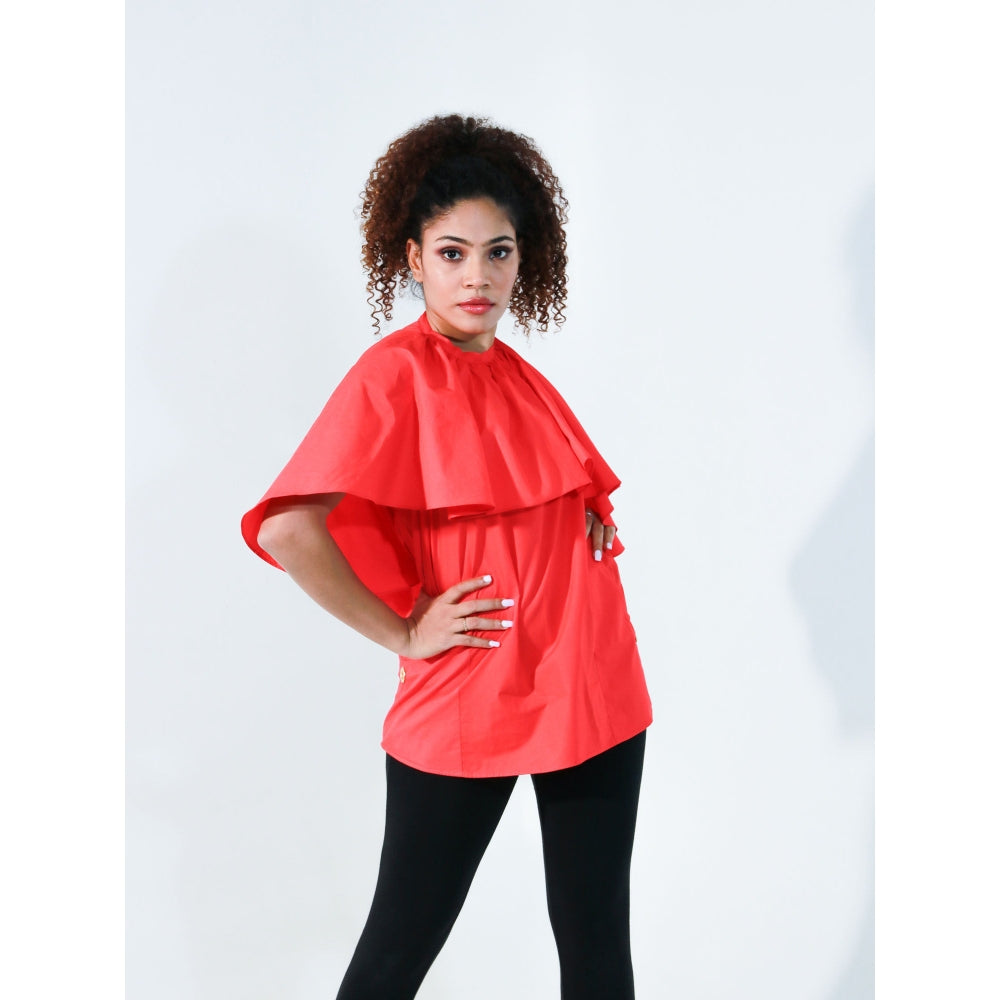 Echke Coral Halter Top with Attached Cape Feature