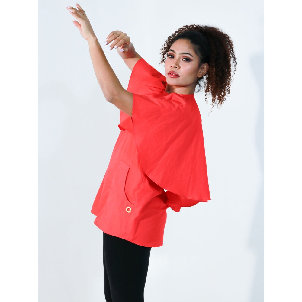 Echke Coral Halter Top with Attached Cape Feature