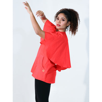 Echke Coral Halter Top with Attached Cape Feature