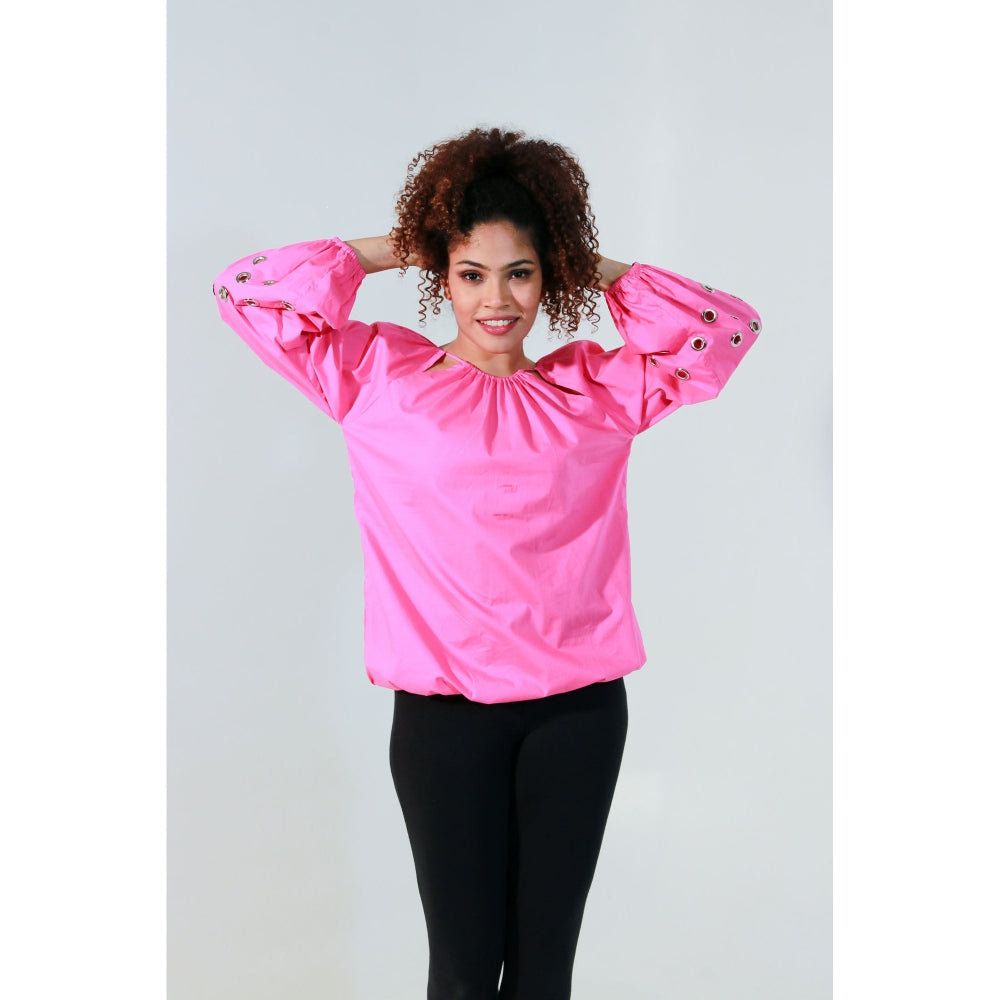 Echke Pink Waist Elasticated Top with Rouged String Feature