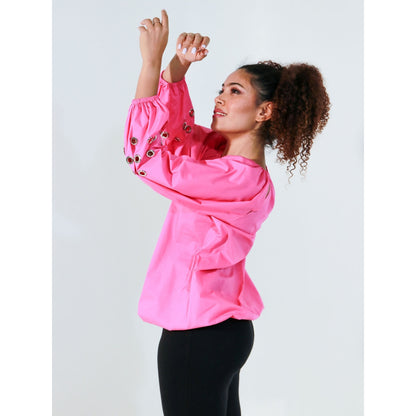 Echke Pink Waist Elasticated Top with Rouged String Feature