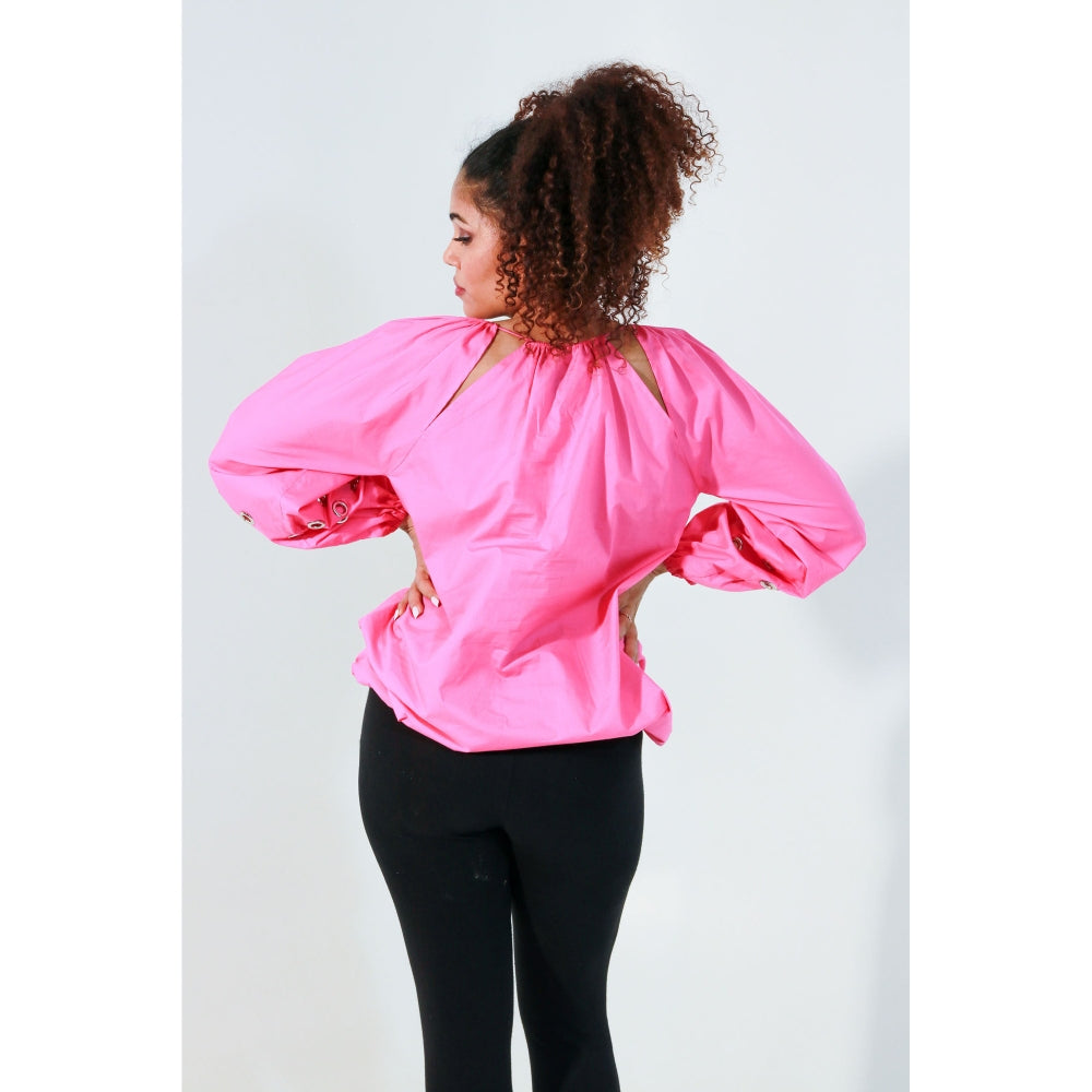 Echke Pink Waist Elasticated Top with Rouged String Feature