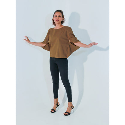 Echke Brown Top with Angular Slit Sleeves