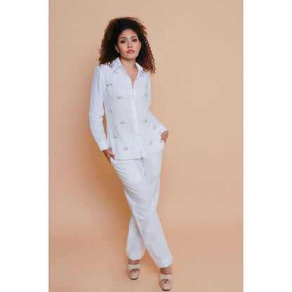 Echke White Linen Co-Ord with Embroidery (Set of 2)