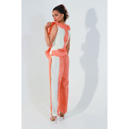 Echke Coral Colourblock Co- Ord with Frill and Zip Feature (Set of 2)