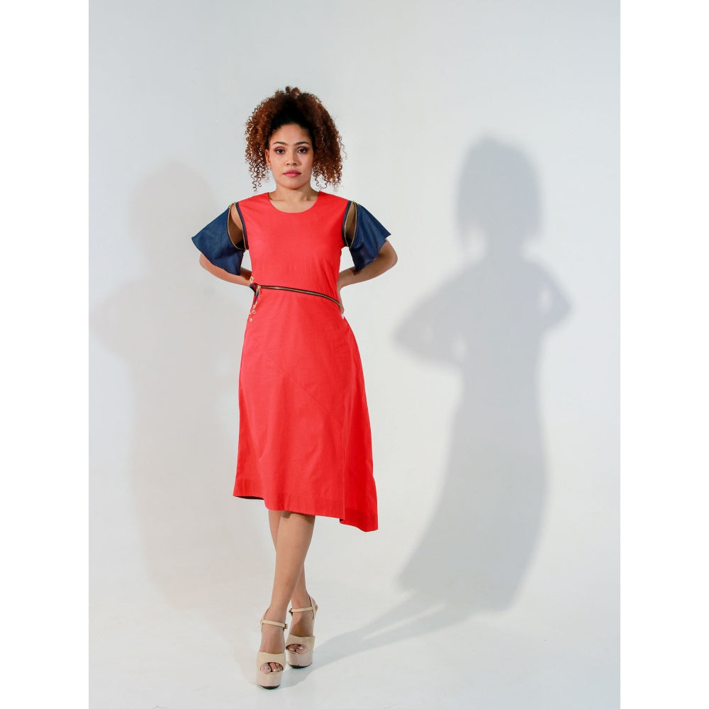 Echke Coral Sleeveless Dress with Waist Zipper and Cut Out Feature