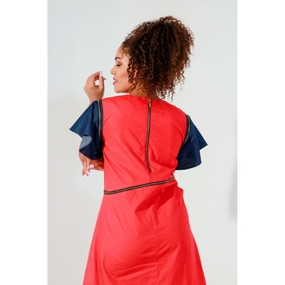 Echke Coral Sleeveless Dress with Waist Zipper and Cut Out Feature