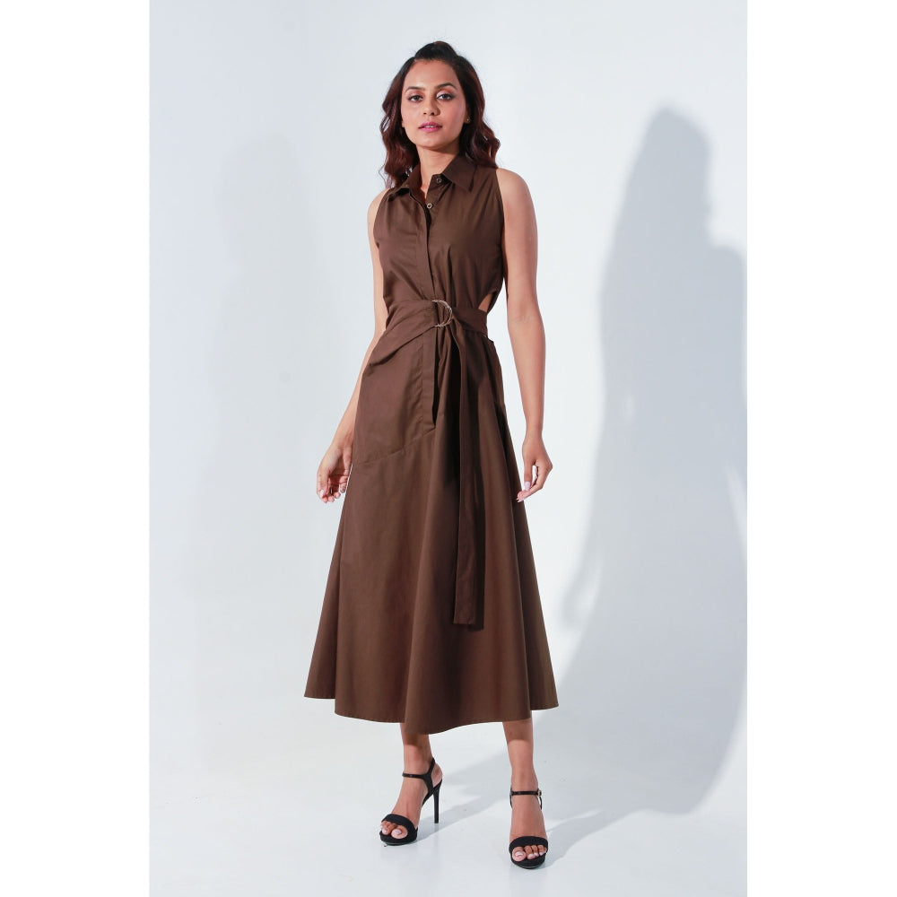 Echke Brown Sleeveless Edgar Dress with Attached Saddle Belt (Set of 2)