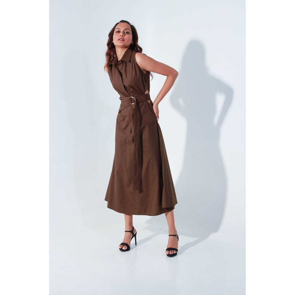 Echke Brown Sleeveless Edgar Dress with Attached Saddle Belt (Set of 2)