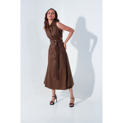 Echke Brown Sleeveless Edgar Dress with Attached Saddle Belt (Set of 2)