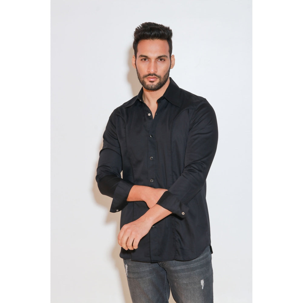 Echke Charcoal Shirt with Press Buttons and Self Piping