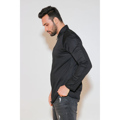 Echke Charcoal Shirt with Press Buttons and Self Piping