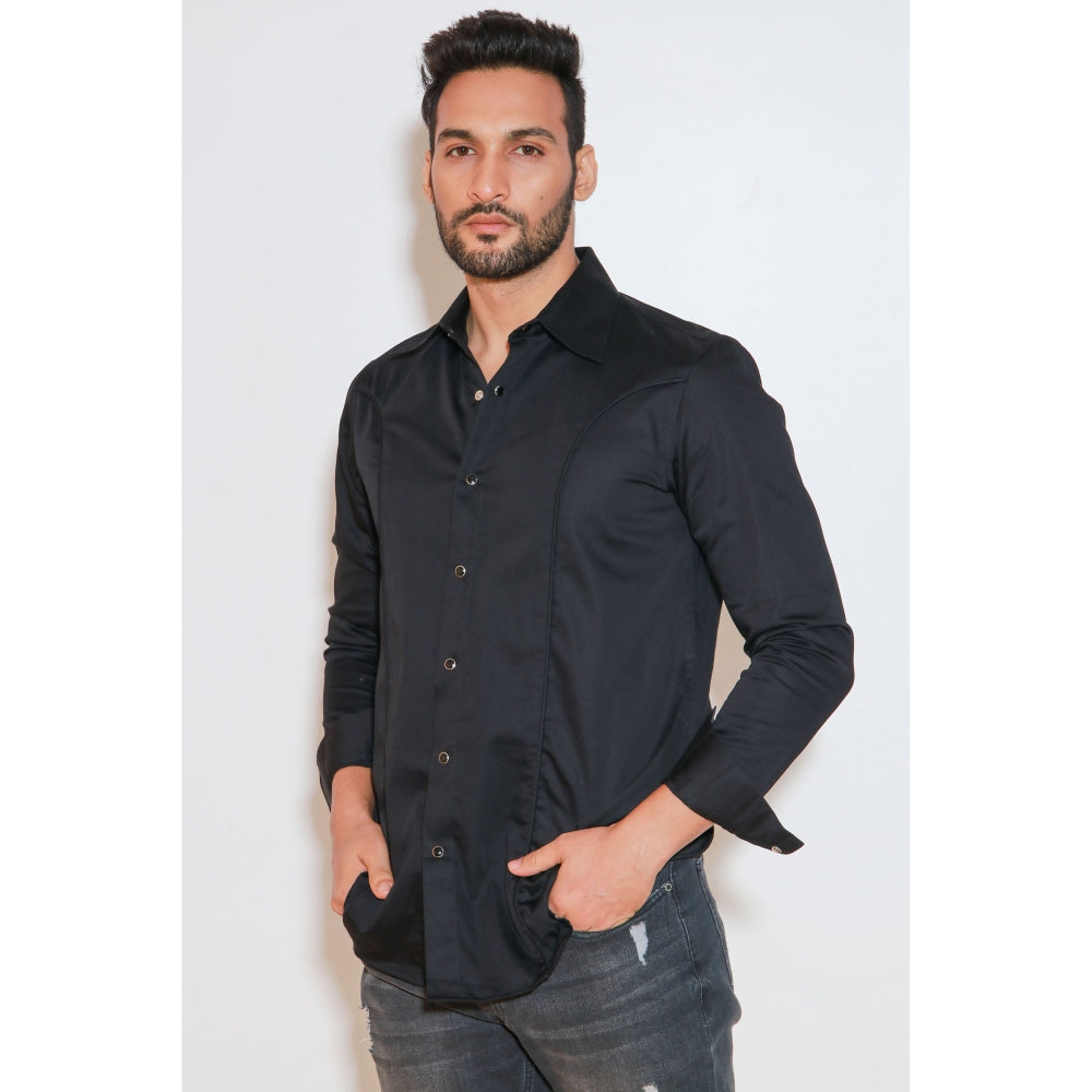 Echke Charcoal Shirt with Press Buttons and Self Piping