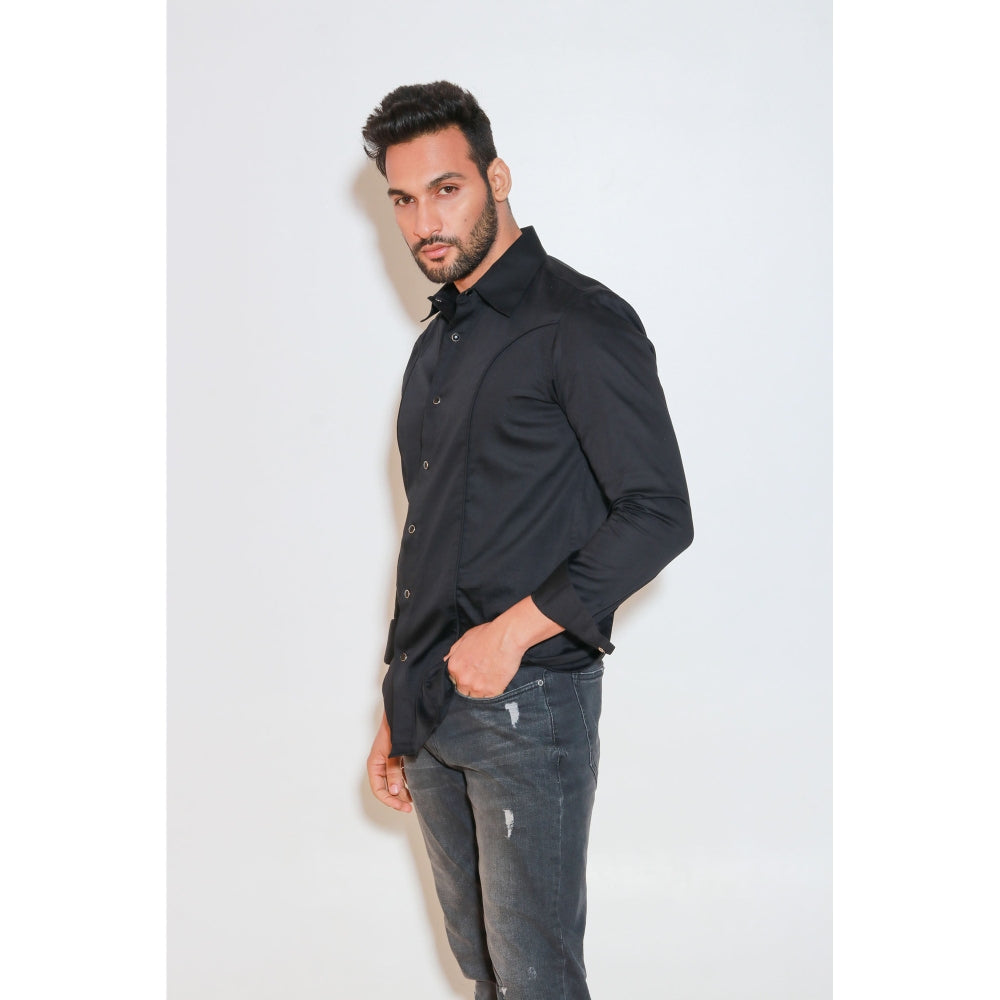 Echke Charcoal Shirt with Press Buttons and Self Piping