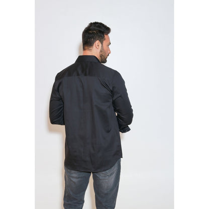 Echke Charcoal Shirt with Press Buttons and Self Piping
