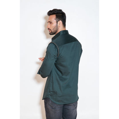 Echke Dark Green Full Sleeves Shirt with Silver Zipper and Cord Detailing On Both Shoulders