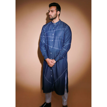 Echke Denim Kurta with White Stitches Detaling (Set of 2)