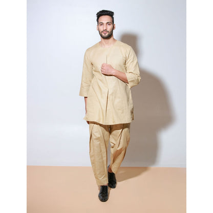 Echke Beige Round Neck Co-Ord with Front Pleat Join Feature (Set of 2)