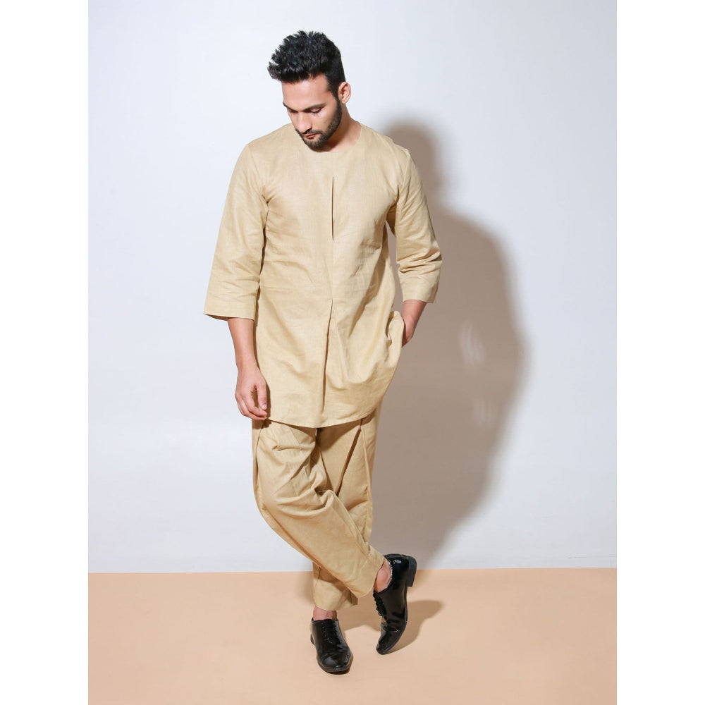 Echke Beige Round Neck Co-Ord with Front Pleat Join Feature (Set of 2)