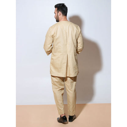 Echke Beige Round Neck Co-Ord with Front Pleat Join Feature (Set of 2)