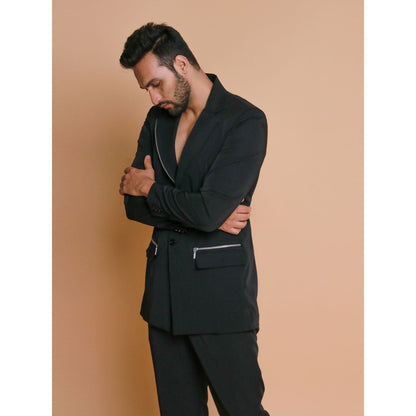 Echke Black Jacket with Zippers and Narrow Fitted Pants (Set of 2)