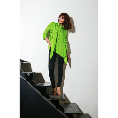 Echke Collared Top with Panels On The Chest And Long Sleeves