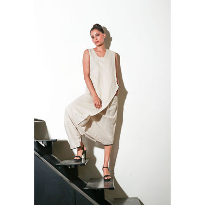 Echke Ecru Asymmetric Sleeveless Jumpsuit