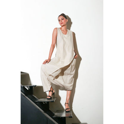 Echke Ecru Asymmetric Sleeveless Jumpsuit