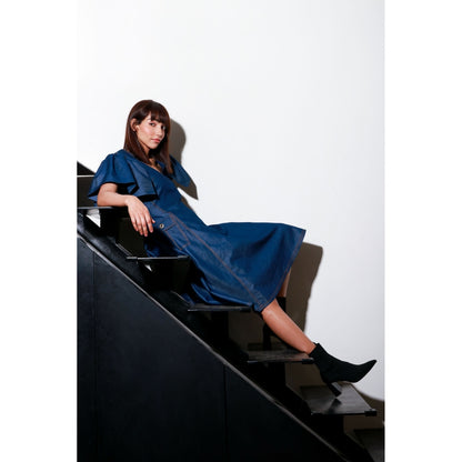 Echke Denim Dress with Front Two Pockets And Sides Flare