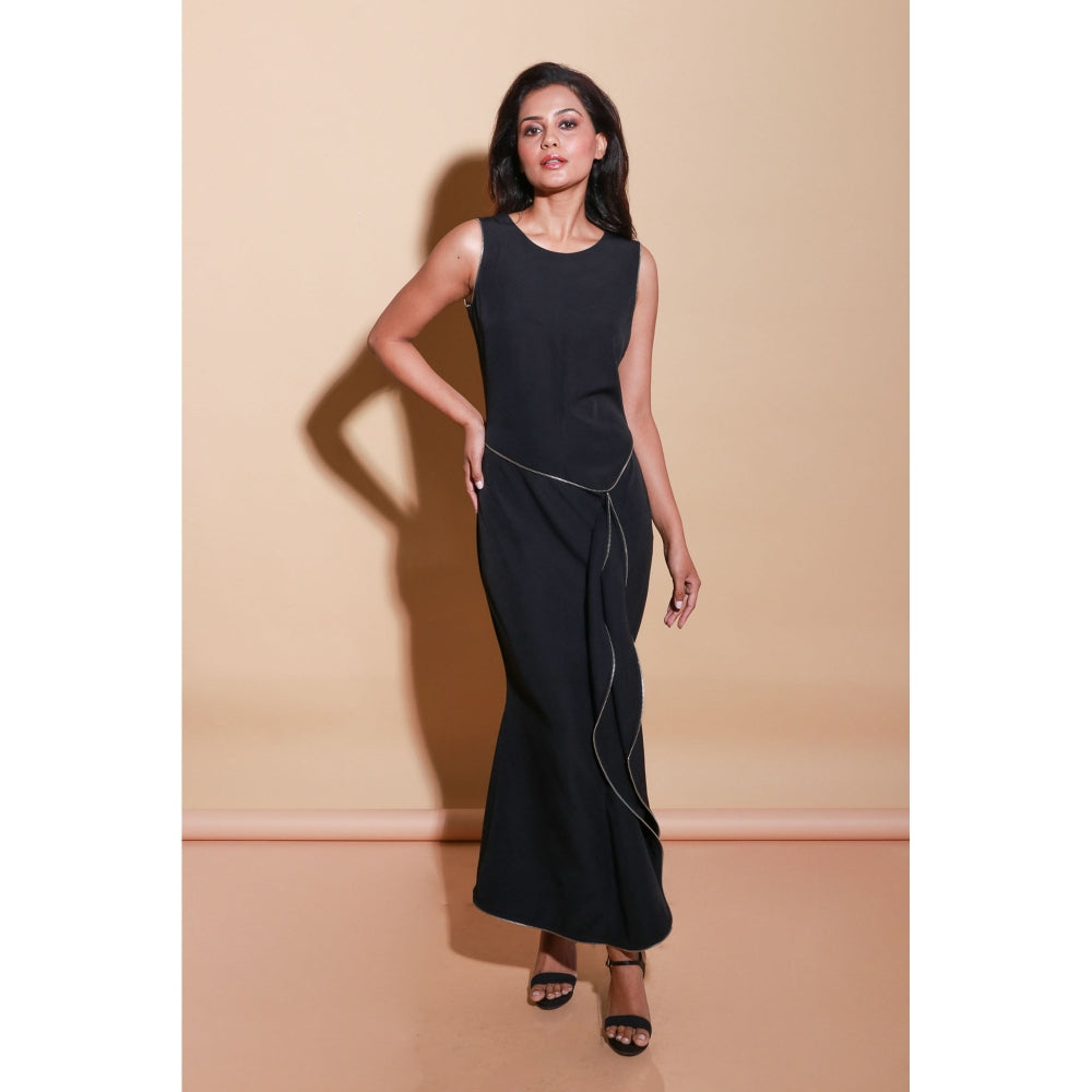 Echke Long Dress with Zipper Front Side Trail