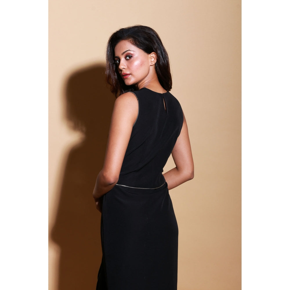 Echke Long Dress with Zipper Front Side Trail