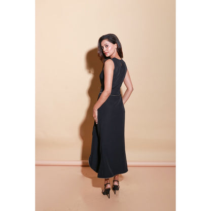 Echke Long Dress with Zipper Front Side Trail
