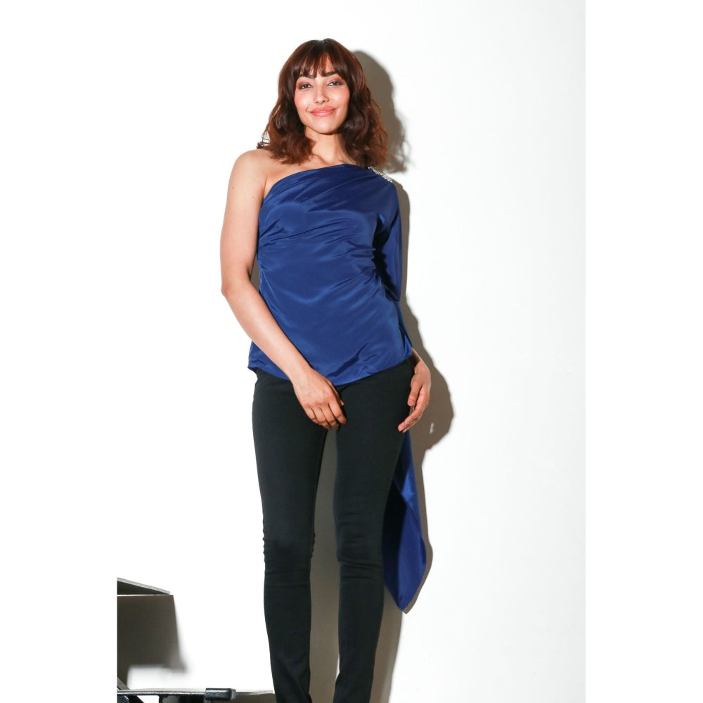 Echke One Shoulder Top with Drape And Diamonte Shoulder Feature