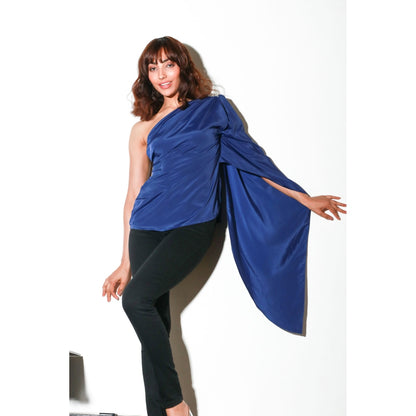 Echke One Shoulder Top with Drape And Diamonte Shoulder Feature