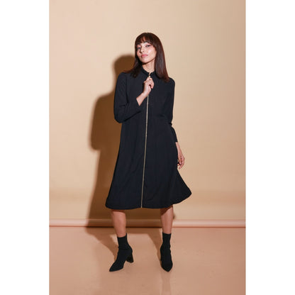 Echke Quilted Neck Flared Dress with Zipper Feature