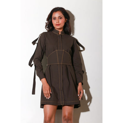 Echke Short Dress with Self Broad Belt And Side Button Patti Feature (Set of 2)