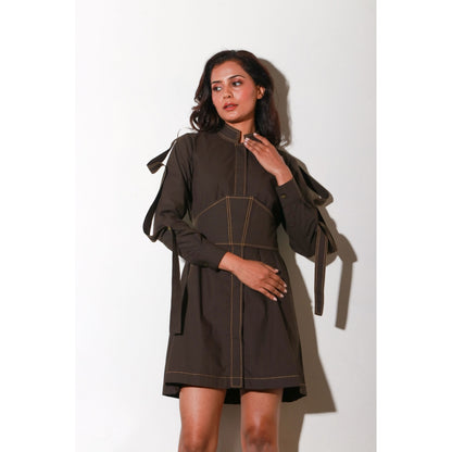 Echke Short Dress with Self Broad Belt And Side Button Patti Feature (Set of 2)