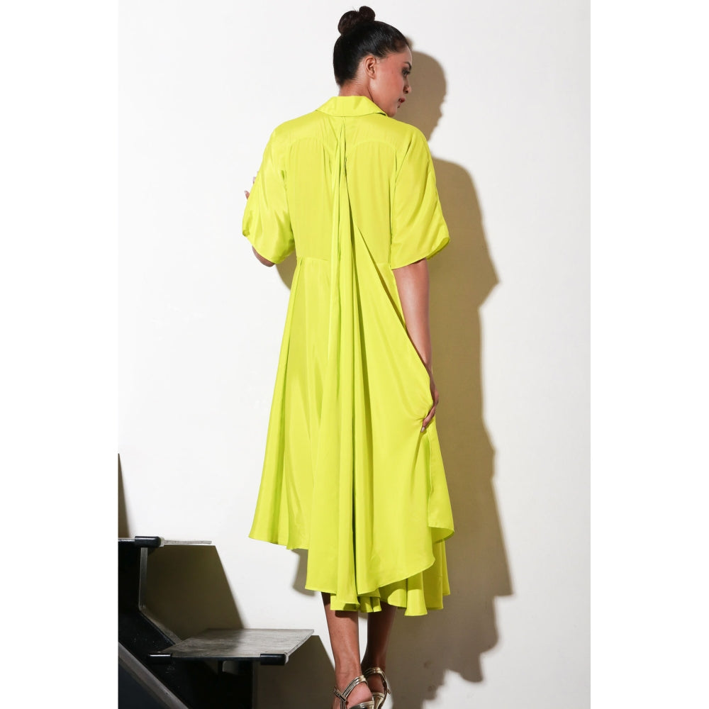 Echke Yellow French Crepe Dress with Flared Cente And Back Feature