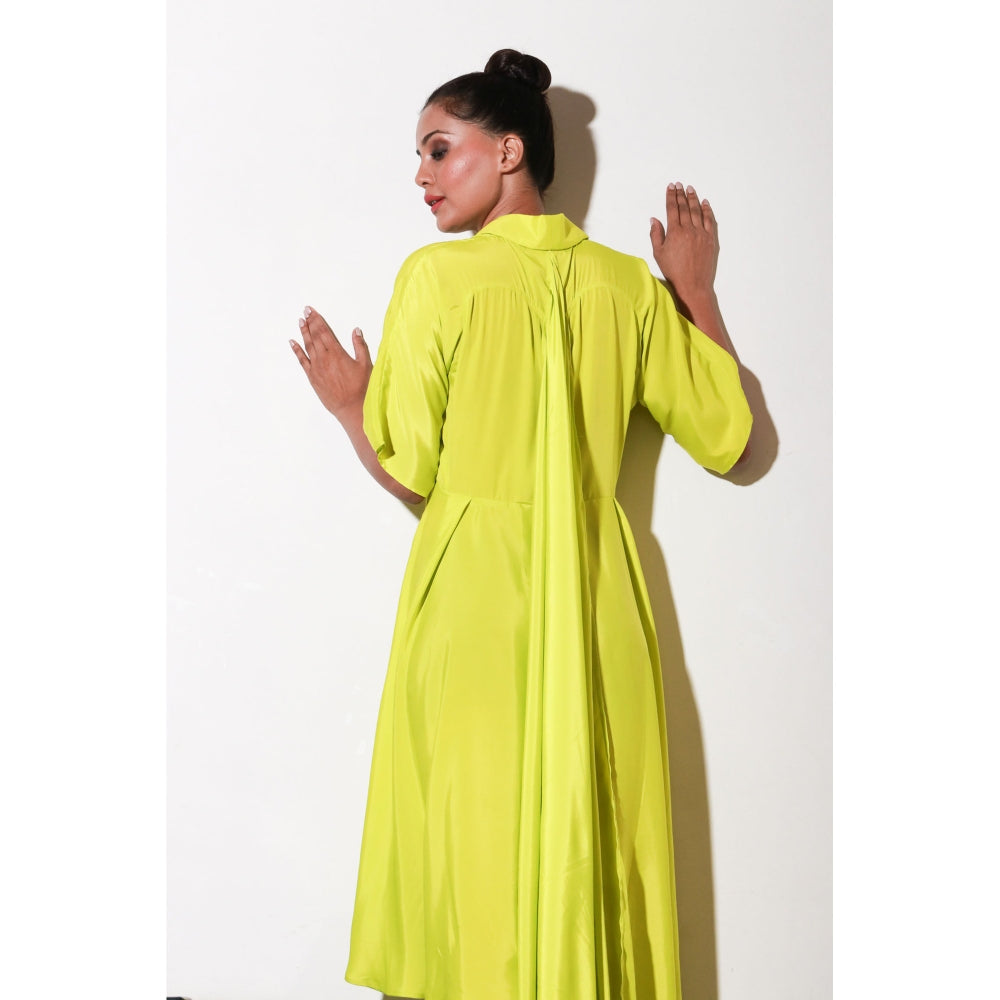 Echke Yellow French Crepe Dress with Flared Cente And Back Feature