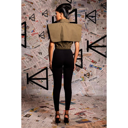 Echke Khaki Bib Pocket Crop Top