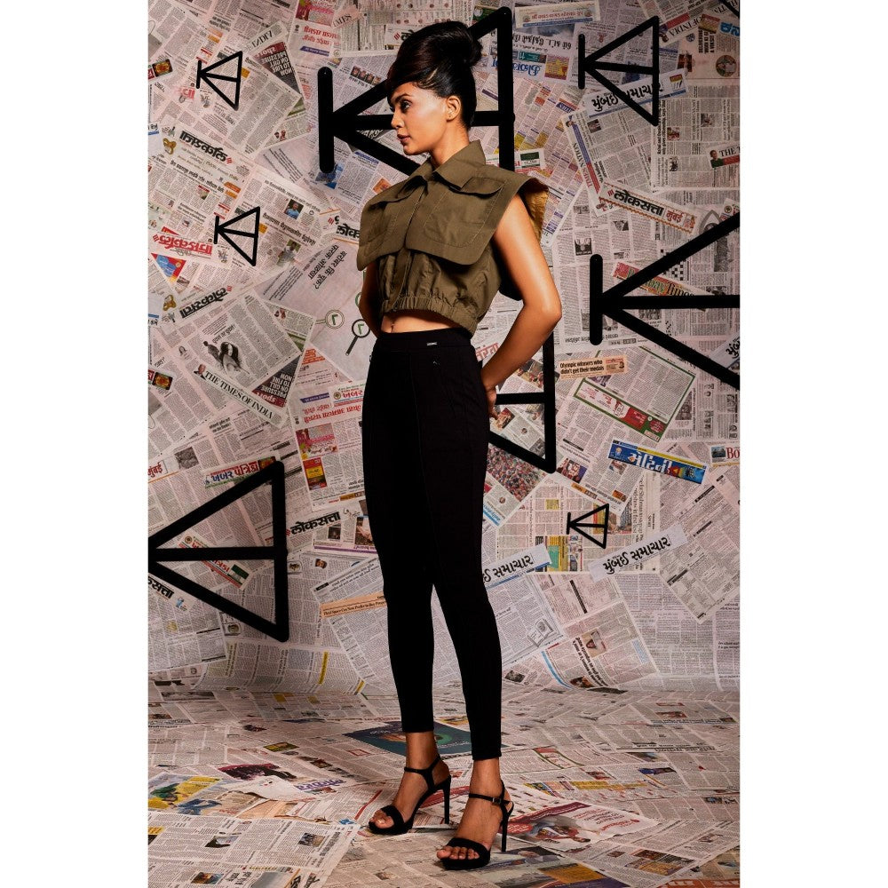 Echke Khaki Bib Pocket Crop Top