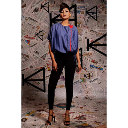 Echke Cotton Denim Balloon Top