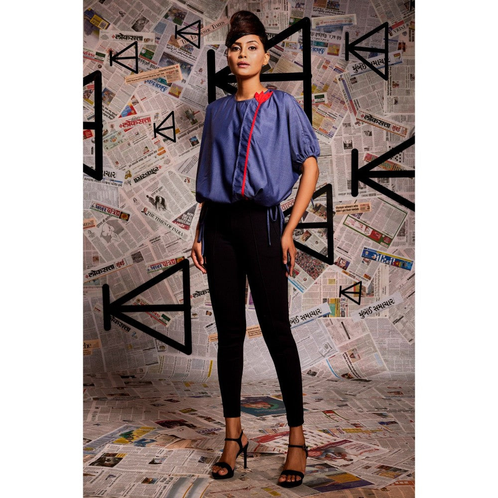 Echke Cotton Denim Balloon Top