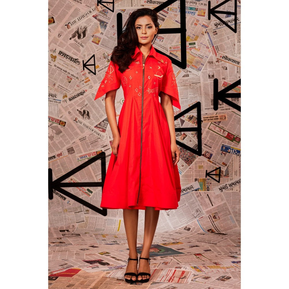 Echke Orange Midi Flared Dress