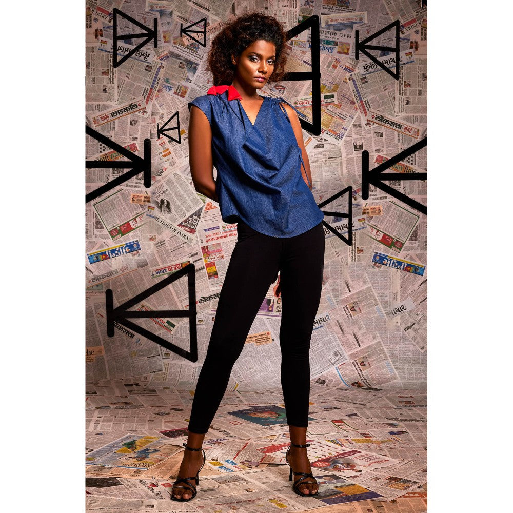 Echke One Side Cowl And Left Shoulder Tie Up Top