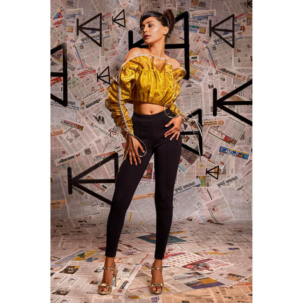 Echke Gold And Silver Foil Strapless Crop Top