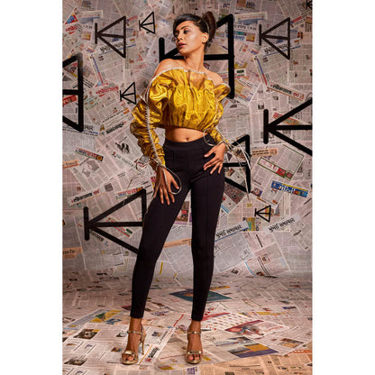 Echke Gold And Silver Foil Strapless Crop Top