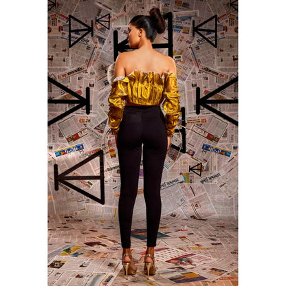 Echke Gold And Silver Foil Strapless Crop Top