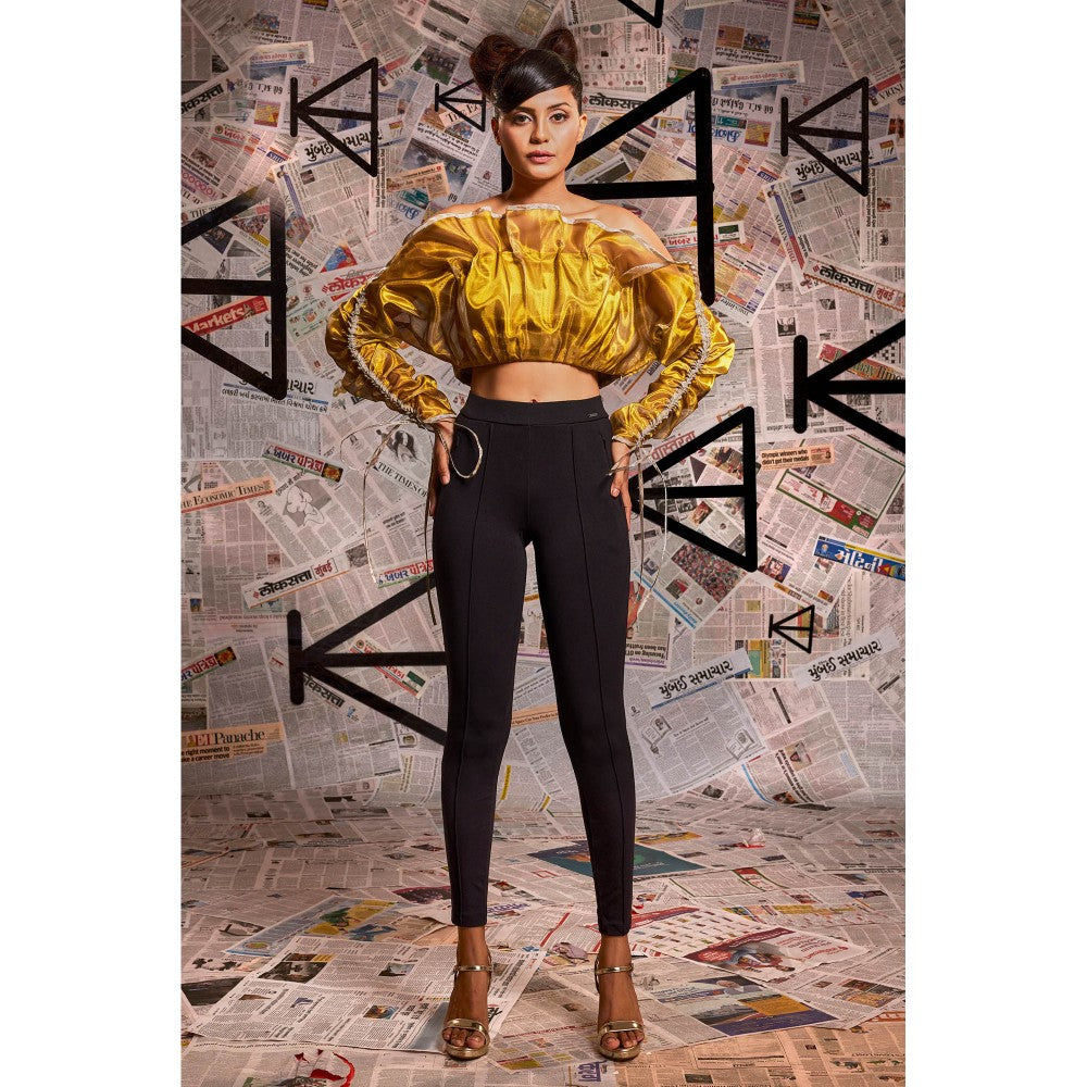 Echke Gold And Silver Foil Strapless Crop Top